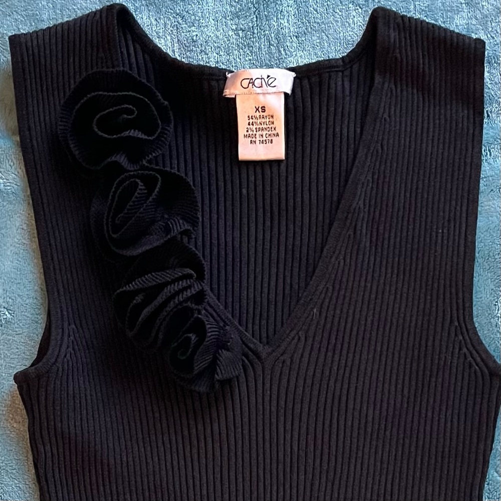 Cache black spandex ribbed top XS